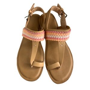 Toms Bree Leather Toe Loop Ankle Strap Flat Honey Sandals Size 7